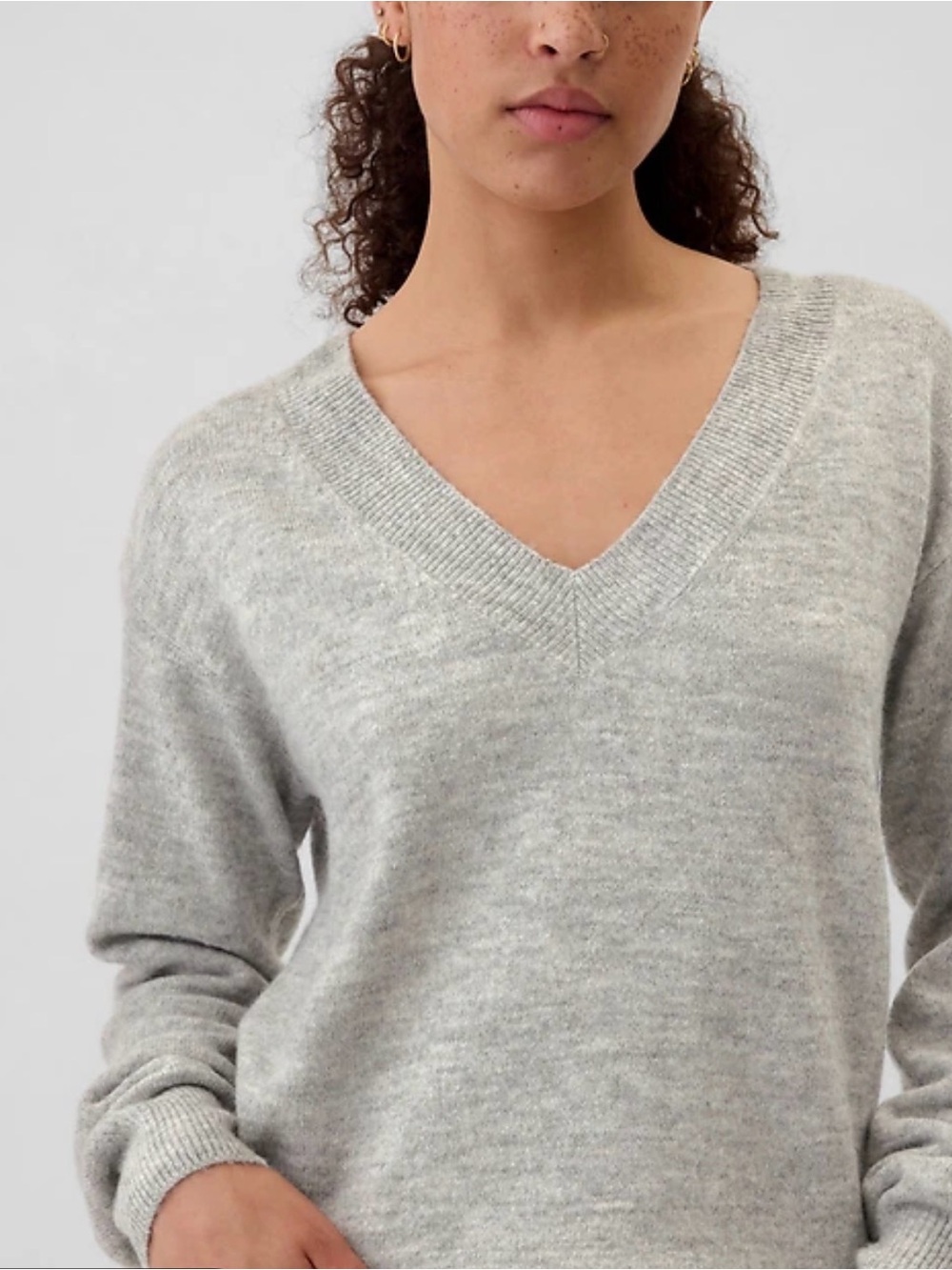 GAP Women's soft cottonV-Neck Sweater in Heather Gray Sz LG